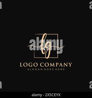 FG Initial handwriting logo with rectangle Stock Vector