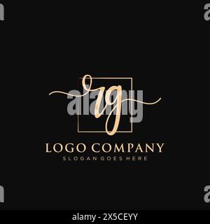 RG Initial handwriting logo with rectangle Stock Vector
