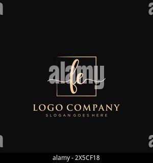 FE Initial handwriting logo with rectangle Stock Vector