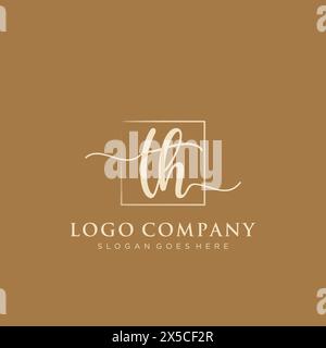 TH Initial handwriting logo with rectangle Stock Vector