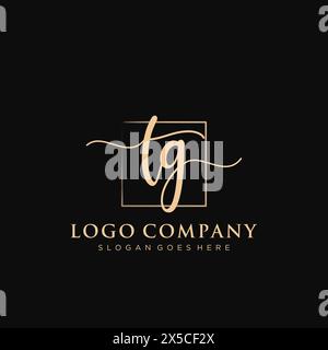 TG Initial handwriting logo with rectangle Stock Vector