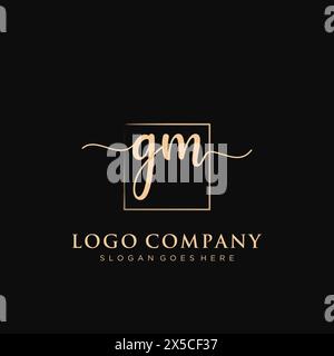 GM Initial handwriting logo with rectangle Stock Vector