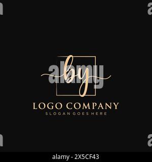BY Initial handwriting logo with rectangle Stock Vector