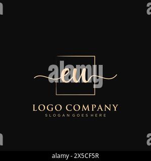 EU Initial handwriting logo with rectangle Stock Vector