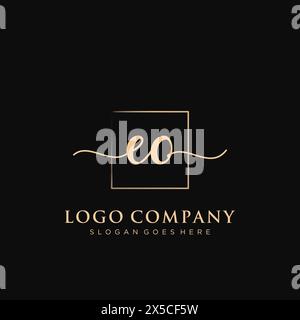 EO Initial handwriting logo with rectangle Stock Vector