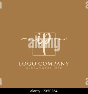 IP Initial handwriting logo with rectangle Stock Vector