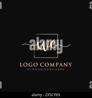 WE Initial handwriting logo with rectangle Stock Vector