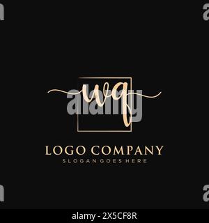 WQ Initial handwriting logo with rectangle Stock Vector