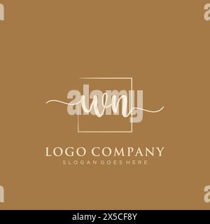 WN Initial handwriting logo with rectangle Stock Vector