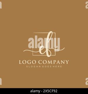 EF Initial handwriting logo with rectangle Stock Vector
