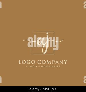 AJ Initial handwriting logo with rectangle Stock Vector