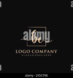 BE Initial handwriting logo with rectangle Stock Vector