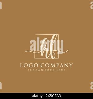 HF Initial handwriting logo with rectangle Stock Vector