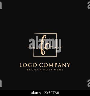 FO Initial handwriting logo with rectangle Stock Vector