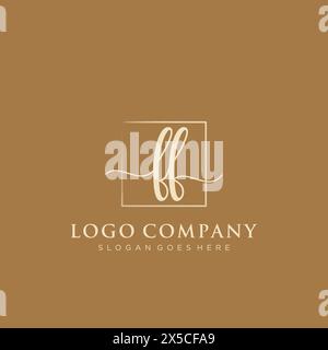 FF Initial handwriting logo with rectangle Stock Vector