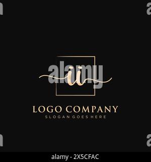 II Initial handwriting logo with rectangle Stock Vector