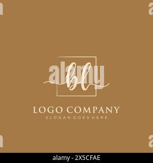 BL Initial handwriting logo with rectangle Stock Vector