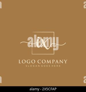 IX Initial handwriting logo with rectangle Stock Vector