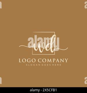 WD Initial handwriting logo with rectangle Stock Vector