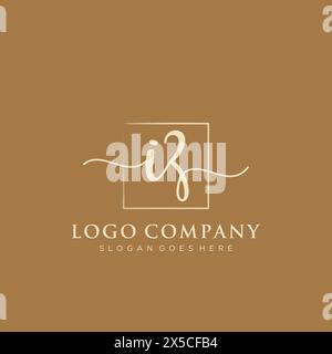 IZ Initial handwriting logo with rectangle Stock Vector
