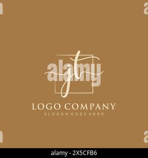 JT Initial handwriting logo with rectangle Stock Vector