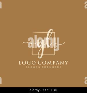 YL Initial handwriting logo with rectangle Stock Vector