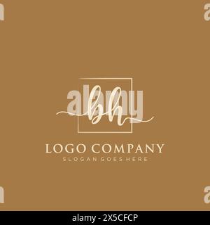 BH Initial handwriting logo with rectangle Stock Vector
