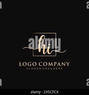 HI Initial handwriting logo with rectangle Stock Vector