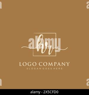 HR Initial handwriting logo with rectangle Stock Vector