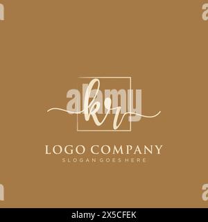 KR Initial handwriting logo with rectangle Stock Vector