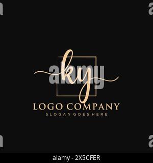 KY Initial handwriting logo with rectangle Stock Vector
