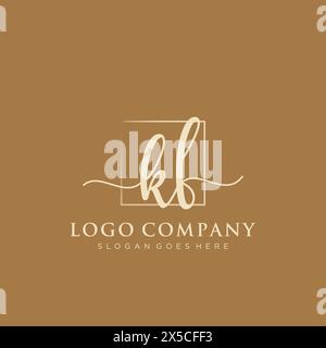 KF Initial handwriting logo with rectangle Stock Vector