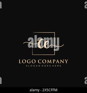 CE Initial handwriting logo with rectangle Stock Vector