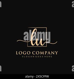 LU Initial handwriting logo with rectangle Stock Vector