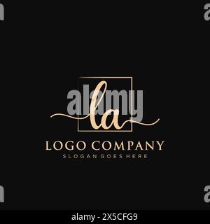 LA Initial handwriting logo with rectangle Stock Vector