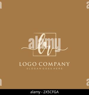 LR Initial handwriting logo with rectangle Stock Vector