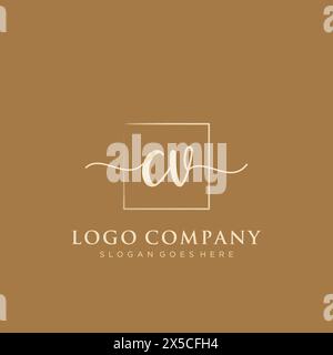 CV Initial handwriting logo with rectangle Stock Vector