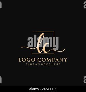 LC Initial handwriting logo with rectangle Stock Vector