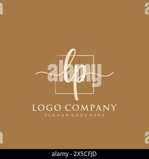 LP Initial handwriting logo with rectangle Stock Vector