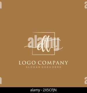 DT Initial handwriting logo with rectangle Stock Vector