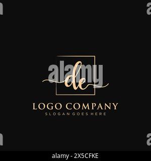 DE Initial handwriting logo with rectangle Stock Vector