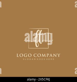 FT Initial handwriting logo with rectangle Stock Vector