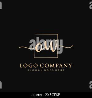 OW Initial handwriting logo with rectangle Stock Vector