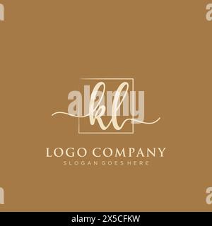 KL Initial handwriting logo with rectangle Stock Vector