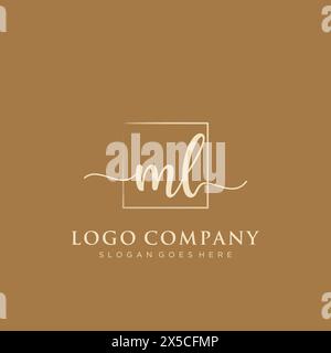 ML Initial handwriting logo with rectangle Stock Vector