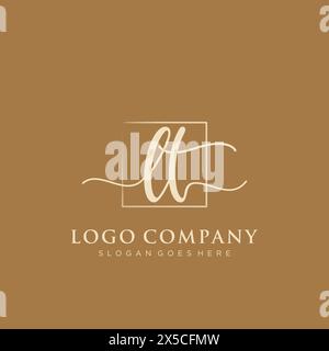 LT Initial handwriting logo with rectangle Stock Vector