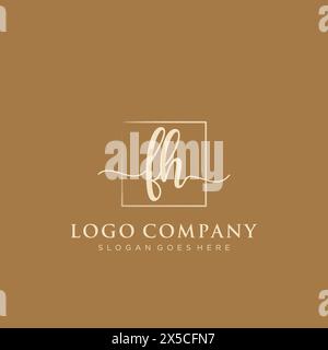 FH Initial handwriting logo with rectangle Stock Vector