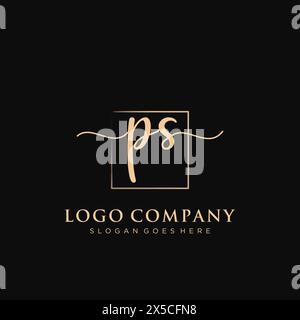 PS Initial handwriting logo with rectangle Stock Vector