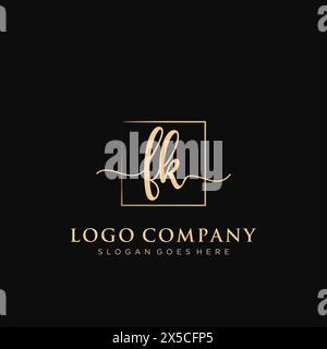 FK Initial handwriting logo with rectangle Stock Vector