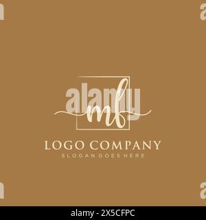 MF Initial handwriting logo with rectangle Stock Vector